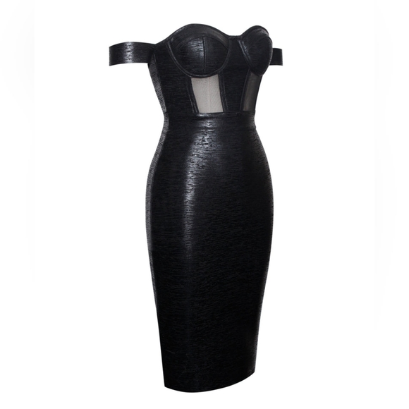🖤 Irreplaceable Off Shoulder Black Metallic Bandage Dress 🖤 - Picture 13 of 16